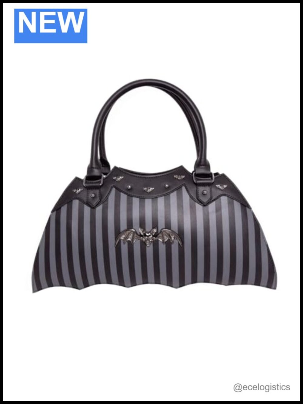 Faux Leather Bat Stud Crossbody Top-Handle Purse Bag